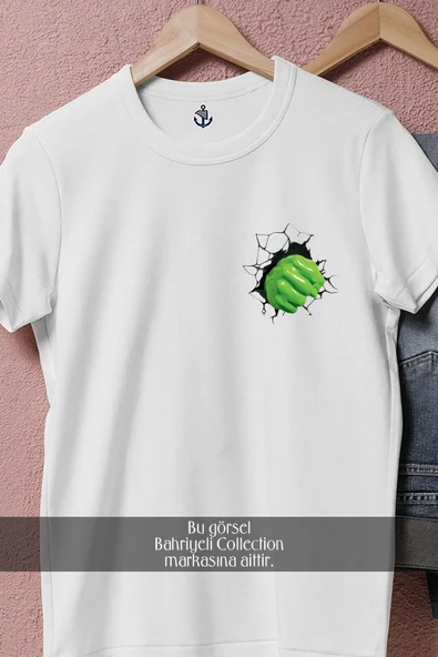 Oversize Hulk Yumruk Cep Tasarımlı Unisex T-Shirt - Resim 8