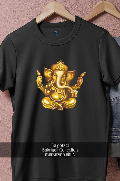 Oversize Ganesha Ganesh Chaturthi Illustration Gold  Tasarımlı Unisex T-Shirt - Resim 5