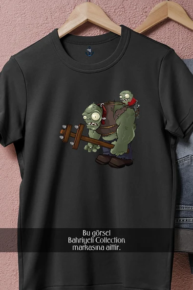 Oversize Giant Zombie İllustration, Plants Vs  Zombies  Tasarımlı Unisex T-Shirt - Resim 10