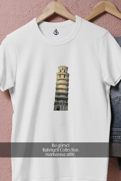 Oversize Pisa Kulesi İtalya  Tasarımlı Unisex T-Shirt - Resim 2