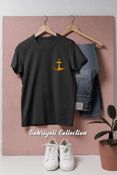 Oversize Gold Çıpa - Çapa 3 Cep Tasarımlı Unisex T-Shirt - Resim 3