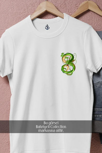 Oversize Green And Yellow Dragon İllustration Cep Tasarımlı Unisex T-Shirt - Resim 2