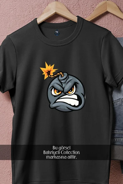 Oversize Bomb Cartoon Angry Face  Tasarımlı Unisex T-Shirt - Resim 11