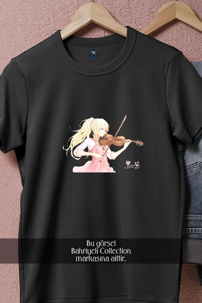 Oversize Kaori Violin Your Lie İn April Anime  Tasarımlı Unisex T-Shirt - Resim 5