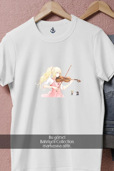 Oversize Kaori Violin Your Lie İn April Anime  Tasarımlı Unisex T-Shirt - Resim 2
