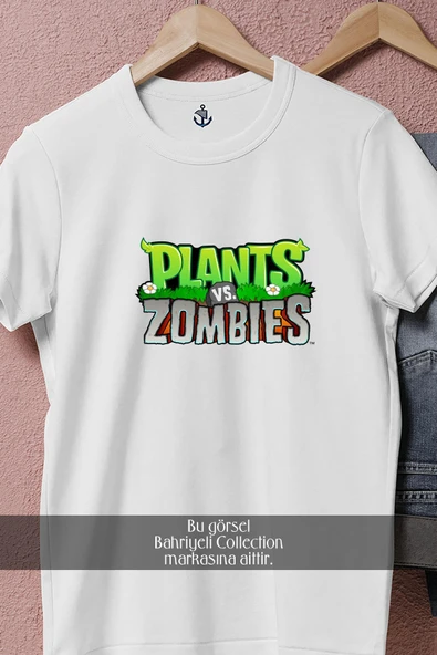 Oversize Plants Vs  Zombies Logo  Tasarımlı Unisex T-Shirt - Resim 3