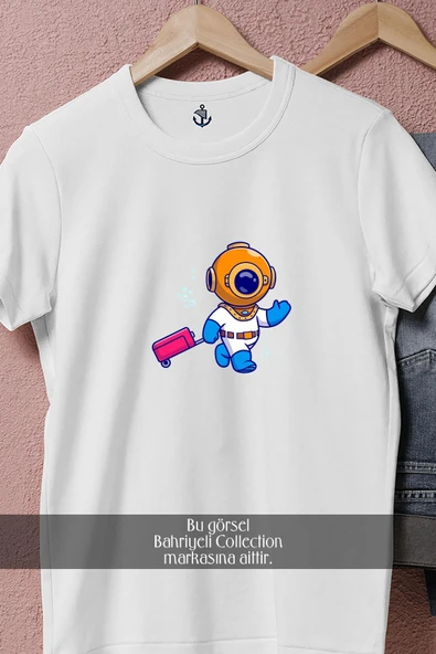 Oversize Valiz Ve Mini Dalgıç  Tasarımlı Unisex T-Shirt - 8