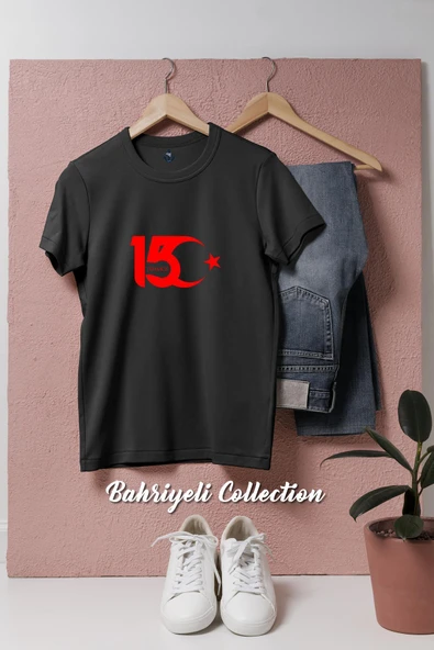 Oversize 15 Temmuz Ay Ve Yıldız  Tasarımlı Unisex T-Shirt - Resim 3