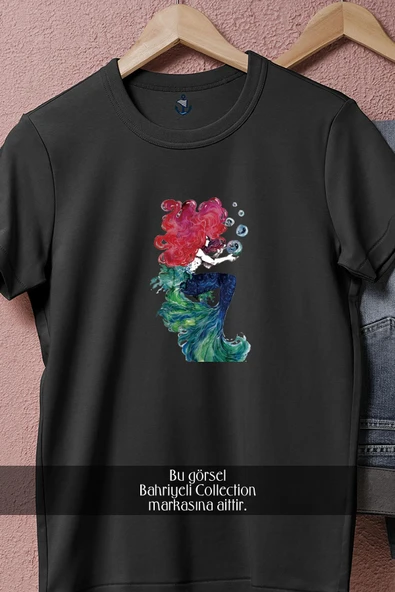 Oversize Colourful Abstract Mermaid With Magic Balls  Tasarımlı Unisex T-Shirt - Resim 11
