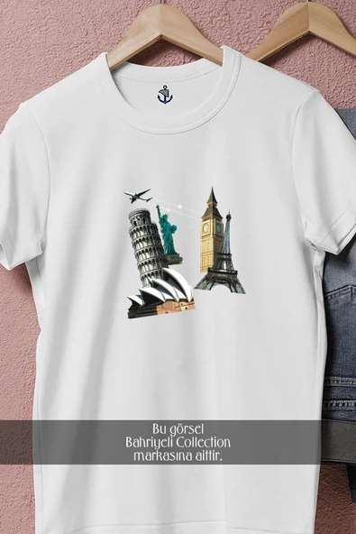 Oversize Pisa _ Eyfel Ve Özgürlük Heykeli  Tasarımlı Unisex T-Shirt - Resim 8