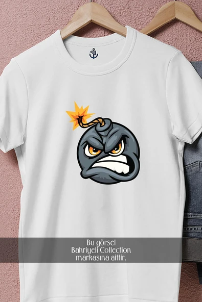 Oversize Bomb Cartoon Angry Face  Tasarımlı Unisex T-Shirt - Resim 2
