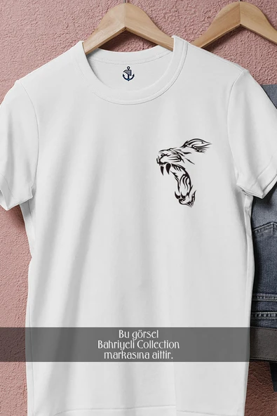 Oversize Kükreyen Aslan Çizgileri Cep Tasarımlı Unisex T-Shirt - Resim 2