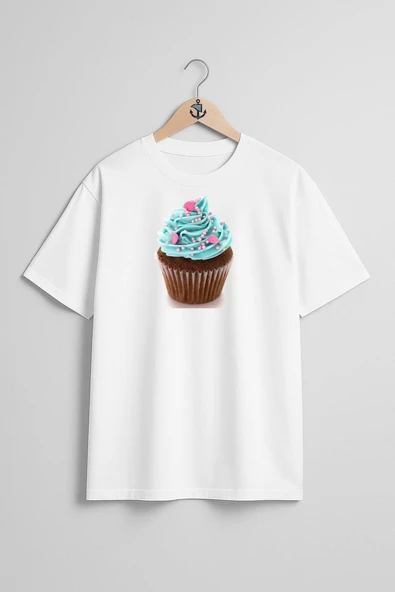 Oversize Cupcake Göğüs Tasarımlı Unisex T-Shirt - Resim 7