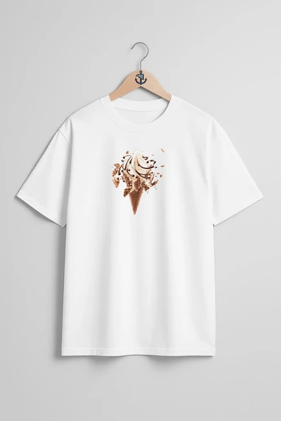 Oversize İce Cream With Chocolate Drizzle Dondurma Göğüs Tasarımlı Unisex T-Shirt - Resim 3