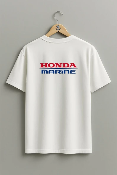 Oversize Honda Marine Göğüs ve Sırt Tasarımlı Unisex T-Shirt - Resim 2