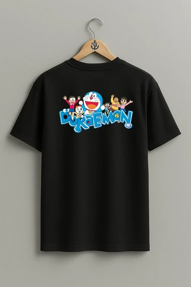 Oversize Doraemon Logo Sırt Tasarımlı Unisex T-Shirt - Resim 9