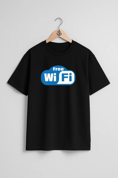 Oversize Free Wi-Fi Göğüs Tasarımlı Unisex T-Shirt - Resim 11