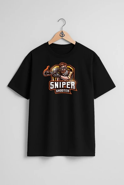 Oversize Sniper Shooter Göğüs Tasarımlı Unisex T-Shirt - Resim 9