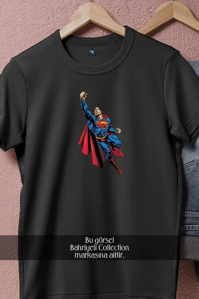 Oversize Superman İllustration  Tasarımlı Unisex T-Shirt - Resim 9