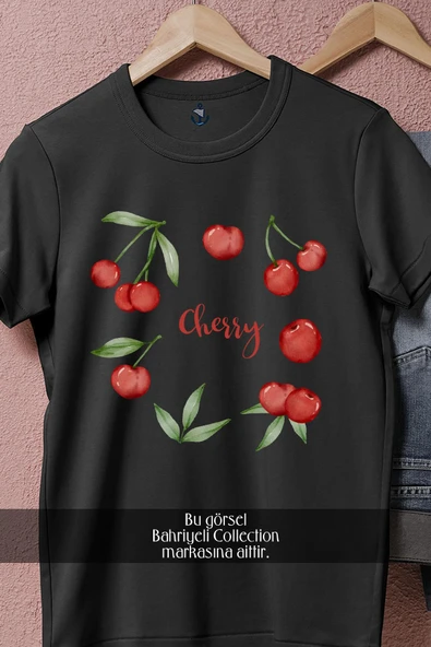 Oversize Cherry Kiraz Double  Tasarımlı Unisex T-Shirt - Resim 11
