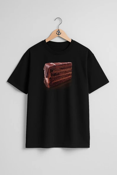 Oversize Çikolatalı Kek Göğüs Tasarımlı Unisex T-Shirt - Resim 11