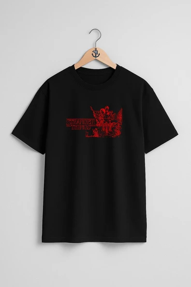 Oversize Stranger Things Göğüs Tasarımlı Unisex T-Shirt - Resim 11