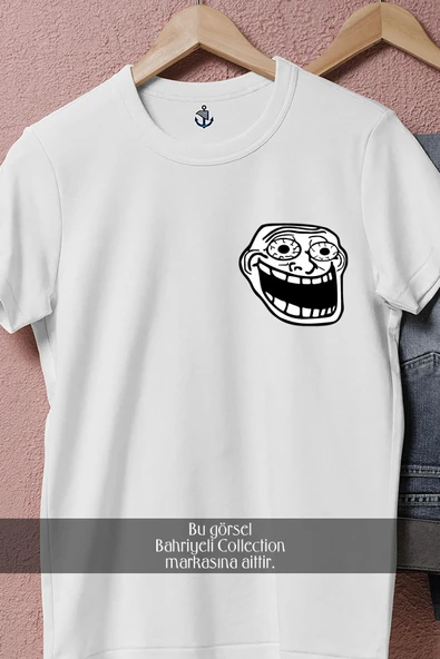 Oversize Trollface Cep Tasarımlı Unisex T-Shirt - Resim 4