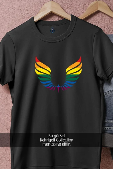 Oversize Wings Lgbt Colors  Tasarımlı Unisex T-Shirt - Resim 10
