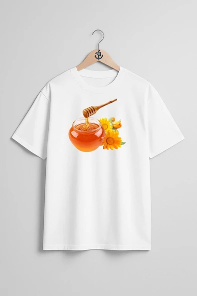 Oversize Kavanoz Bal Göğüs Tasarımlı Unisex T-Shirt - 5