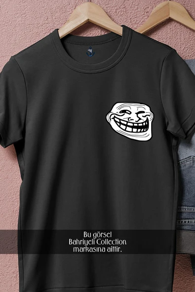 Oversize Internet Troll Trollface Cep Tasarımlı Unisex T-Shirt - Resim 5