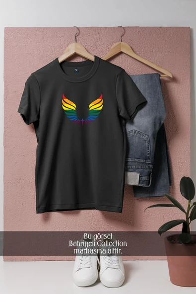 Oversize Wings Lgbt Colors  Tasarımlı Unisex T-Shirt - Resim 8