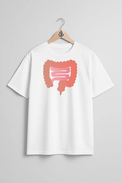 Oversize Bağırsak Kanseri Göğüs Tasarımlı Unisex T-Shirt ürün görseli