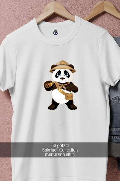 Oversize Panda Explorer Cartoon  Tasarımlı Unisex T-Shirt - 8