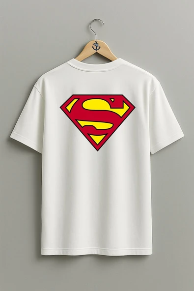 Oversize Süpermen Logosu Göğüs ve Sırt Tasarımlı Unisex T-Shirt - Resim 2