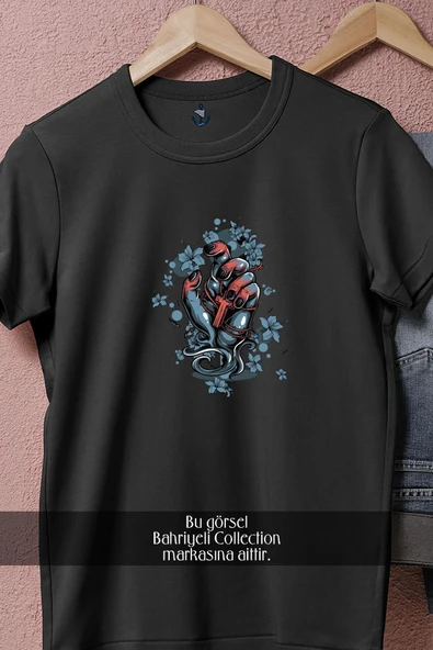 Oversize Human Hand İllustration With Flowers  Tasarımlı Unisex T-Shirt - Resim 11