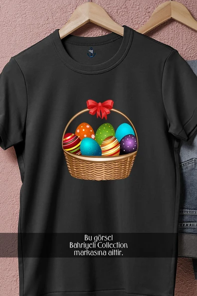 Oversize Paskalya Sepeti Ve Yumurtalar  Tasarımlı Unisex T-Shirt - Resim 5