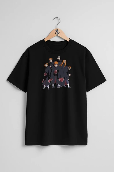 Oversize Naruto Akatsuki İllustration, Naruto Shippuden Göğüs Tasarımlı Unisex T-Shirt - Resim 11