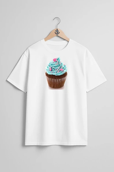 Oversize Cupcake Göğüs Tasarımlı Unisex T-Shirt ürün görseli