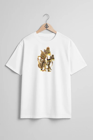 Oversize Java Wayang Gölge Oyun Ramayana Göğüs Tasarımlı Unisex T-Shirt - Resim 5