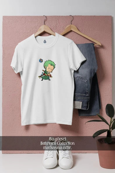 Oversize Green-Haired One Piece Character Caricature  Tasarımlı Unisex T-Shirt - Resim 7