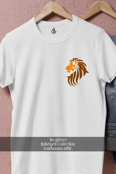 Oversize Vektörel Aslan Silüeti Cep Tasarımlı Unisex T-Shirt - Resim 4