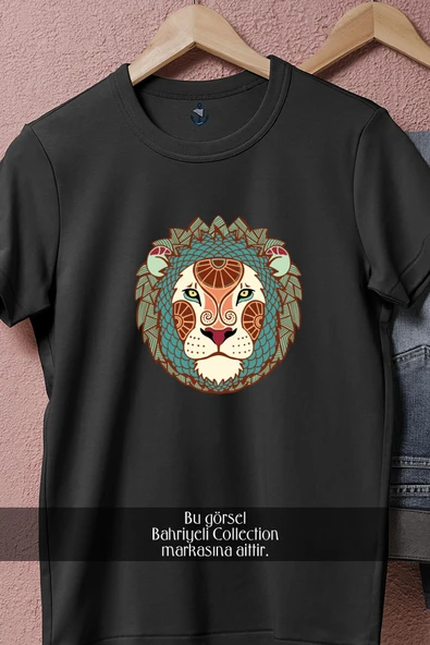 Oversize Motifli Aslan Başı  Tasarımlı Unisex T-Shirt - Resim 11