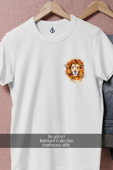 Oversize Lion Head Aslan Kafası1 Cep Tasarımlı Unisex T-Shirt - Resim 8