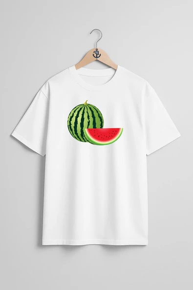 Oversize Karpuz Yaz Meyvesi Göğüs Tasarımlı Unisex T-Shirt - Resim 5