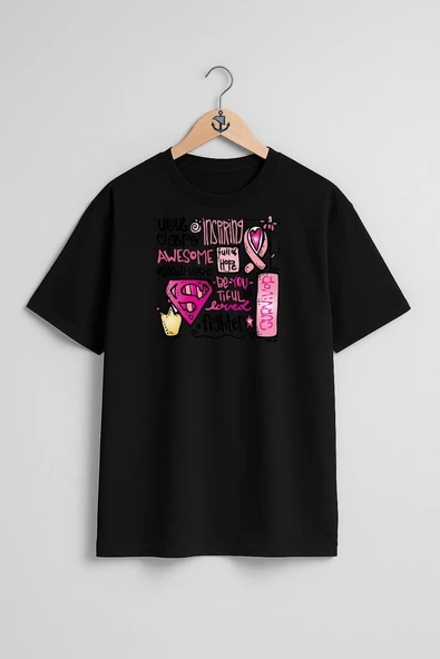 Oversize Breast Cancer Awareness Month Göğüs Tasarımlı Unisex T-Shirt - Resim 9