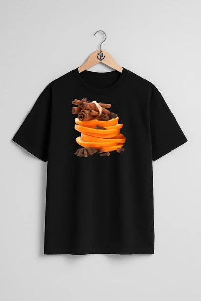 Oversize Kabuk Tarçın Ve Portakal Göğüs Tasarımlı Unisex T-Shirt - Resim 11