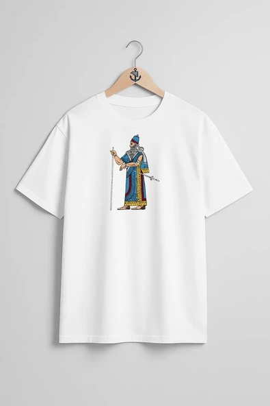 Oversize Mezopotamya Asur Sümer Babylon Göğüs Tasarımlı Unisex T-Shirt - Resim 3