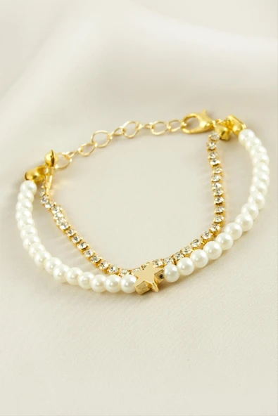 Yıldız Şerit Taşlı İnci Bileklik - Resim 3