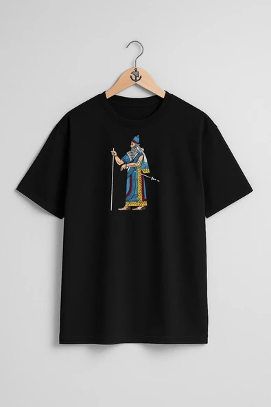 Oversize Mezopotamya Asur Sümer Babylon Göğüs Tasarımlı Unisex T-Shirt - Resim 11