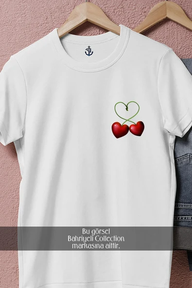 Oversize Kalipli Kiraz Cep Tasarımlı Unisex T-Shirt - Resim 2